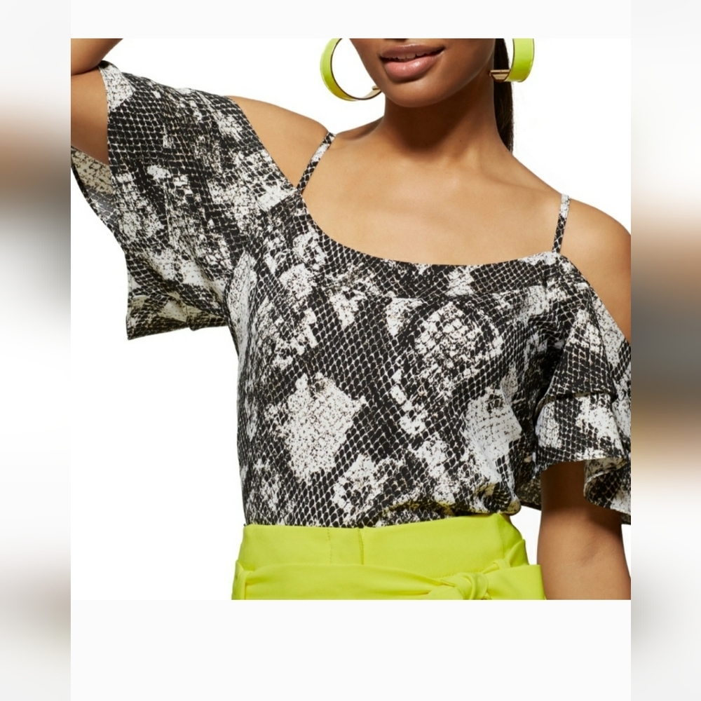 New York & Company Open Shoulder Snakeskin Blouse in Large
